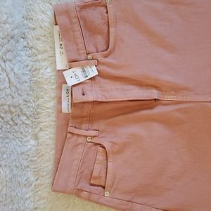Loft High Waist Straight Crop Jeans Salmon color.